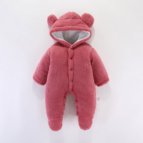 Infant Snowsuit Fleece Hooded Jumpsuit Bear Ear Newborn Girl Romper Warm Newborn Outfits Baby Girl Baby Winter Clothes Girl 9-12 Months