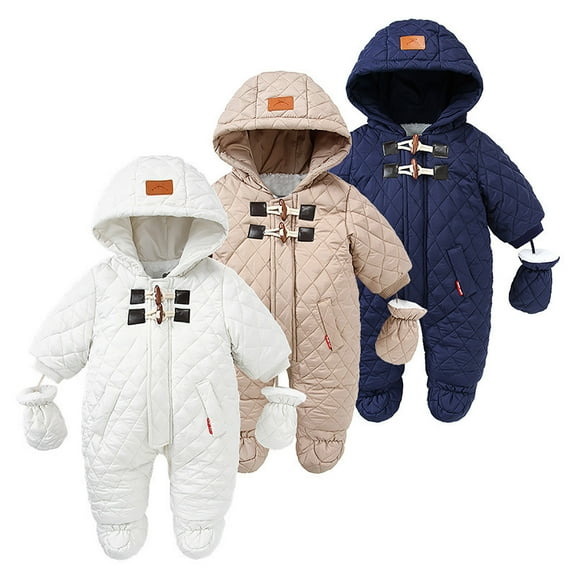 Infant Snowsuit Fleece Jumpsuit Warm Winter Lined Outfits Cozy Soft Thermal Outwear Newborn Girl Onesies Khaki 18 M-24 M