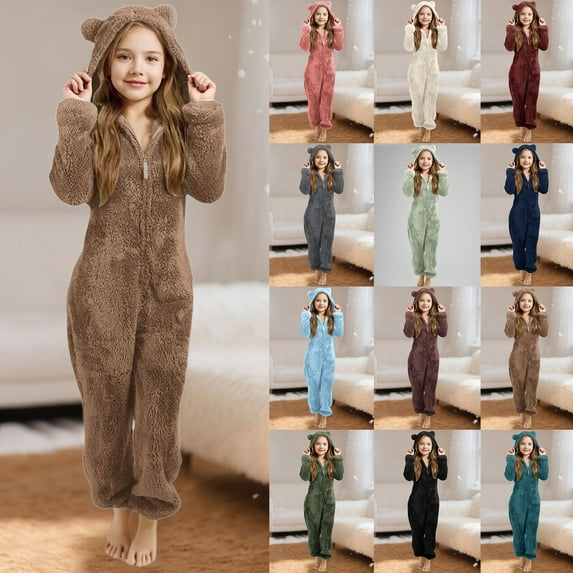 Infant Snowsuit Girls Ear Snowsuit Fleece Hooded Jumpsuit Warm Winter Pajamas Newborn Girl Onesies Black 11 Y-12 Y