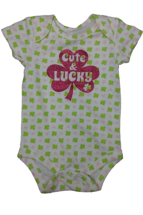 Infant St Patricks Cute & Lucky Glitter Single Outfit Clover Baby Bodysuit