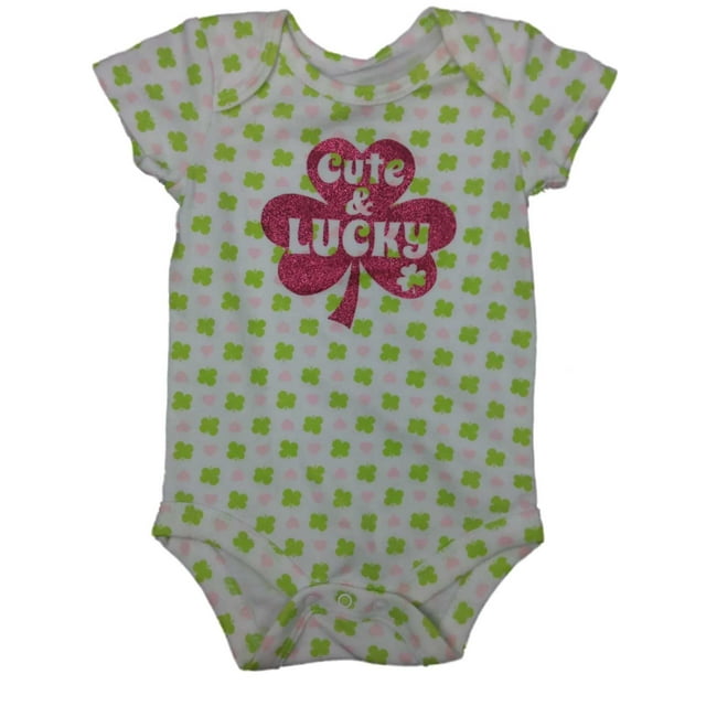 Infant St Patricks Cute & Lucky Glitter Single Outfit Clover Baby Bodysuit