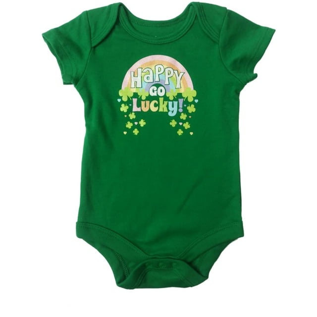 Infant St Patricks Rainbow Happy Go Lucky Single Outfit Clover Baby Bodysuit