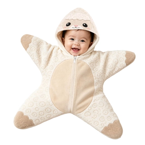 Starfish Lined Onesie, Soft Romper, Footie Closure Bodysuit, Fall Winter Warm Jumpsuit Outfits for Baby