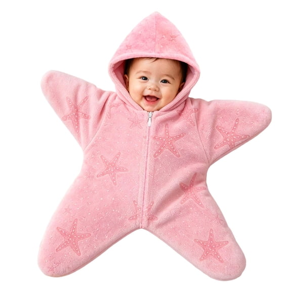 Starfish Lined Onesie, Soft Romper, Footie Closure Bodysuit, Fall Winter Warm Jumpsuit Outfits for Baby