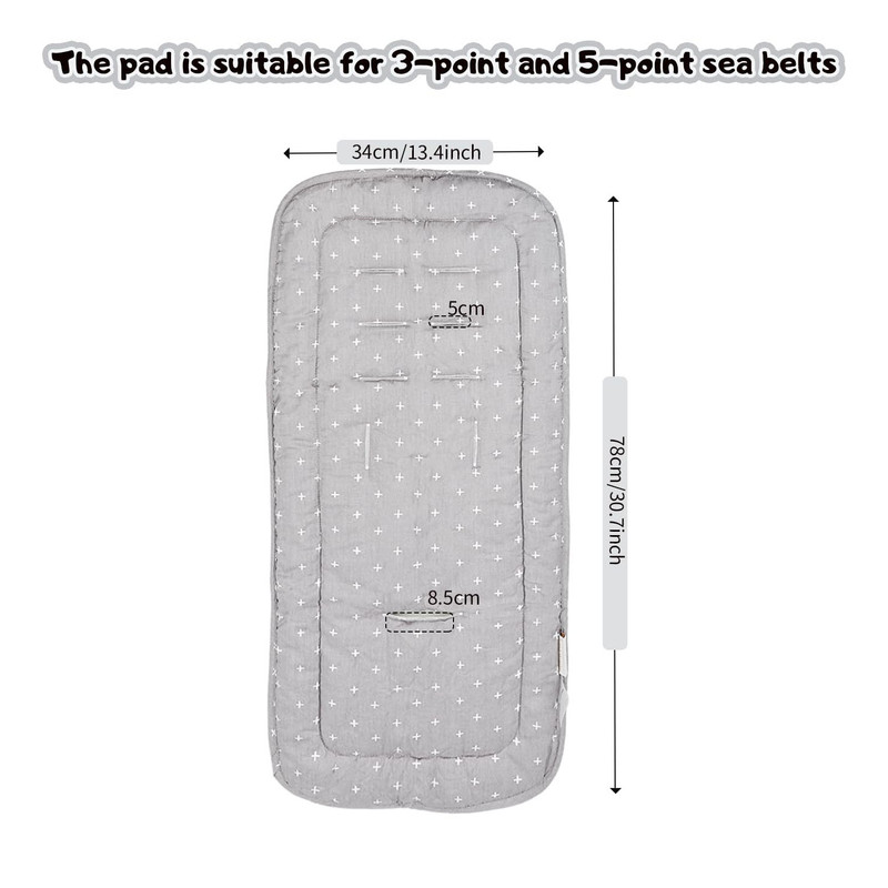 Infant Stroller Insert, Universal Baby Stroller Seat, Reversible Cotton Stroller Seat Liners Universal Newborn Car Seat Breathable Stroller Mat for Pushchair Head Neck Body Support