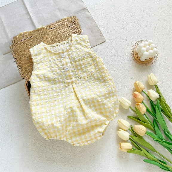 Infant Summer Romper Girl Shorts Fashionable Children's Plaid Sleeveless Jumpsuit Baby Summer Breathable Bag Fart Jacket Baby Girl Clothes 9-12 Months