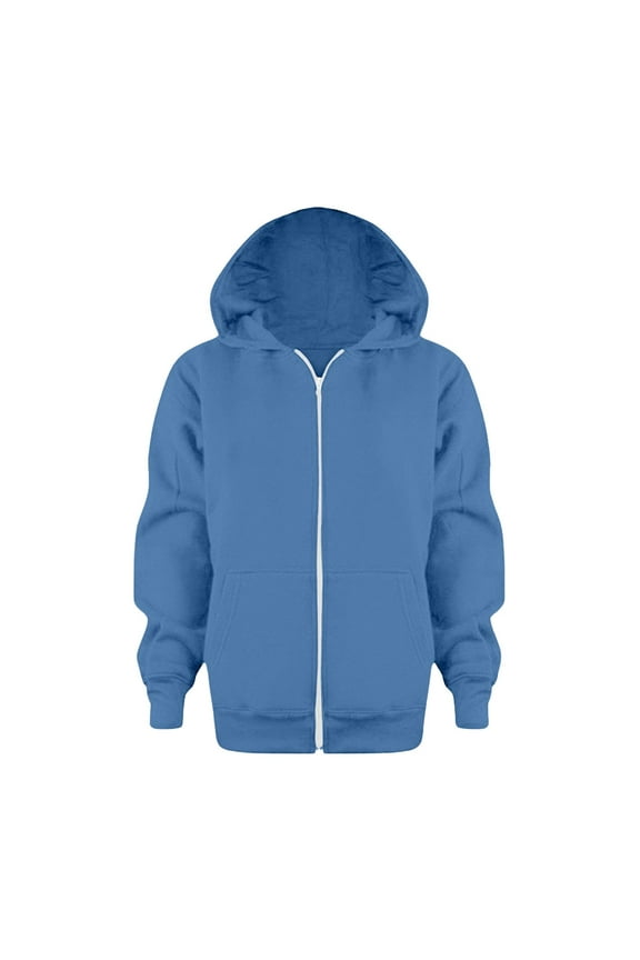 Sweatshirts Long Sleeve 5-6 Years Sweatshirt Color Solid Zip Jackets Long Hoodie Top Sleeve Up Girls Kids Boys Coat&jacket Children Top ,Blue