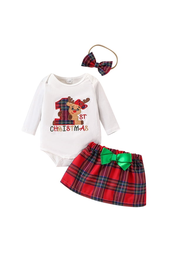 Teen Girls Fashion Outfits Junior Girls Clothes Month 5 6 T Clothes Girl Photography Outfits Cute Baby Girl Fall Winter Outfit Long Sleeve Christmas Romper Plaid Bow Skirt Se White 6-12 Months