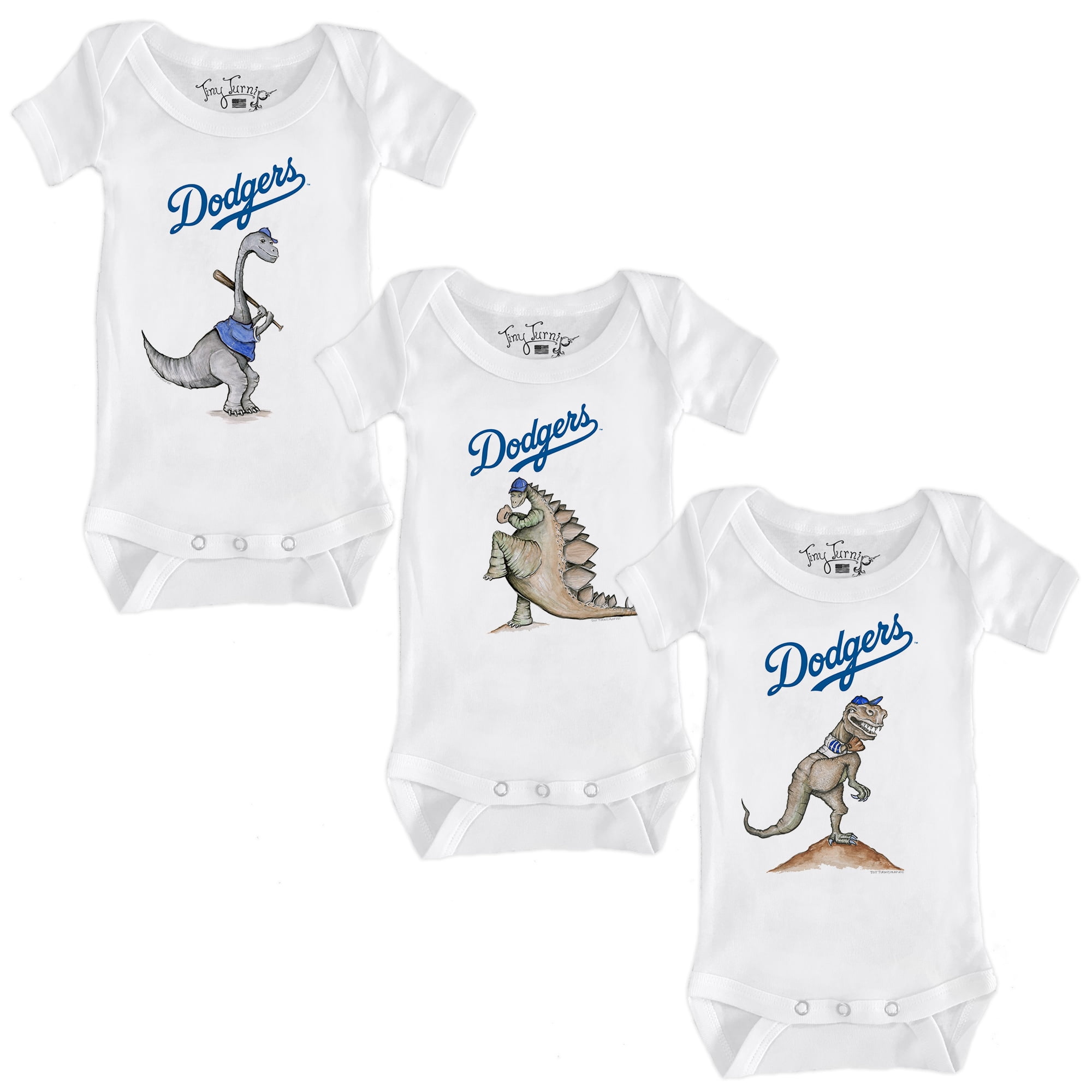 Infant Tiny Turnip White Los Angeles Dodgers 3-Piece Dinosaur