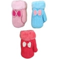thumbnail image 1 of Infant-Toddler 2-3 Years Soft And Warm Fuzzy Interior Lined Mittens 6-Pack 3 Pair Bow Pink Blue Fuchsia, 1 of 1