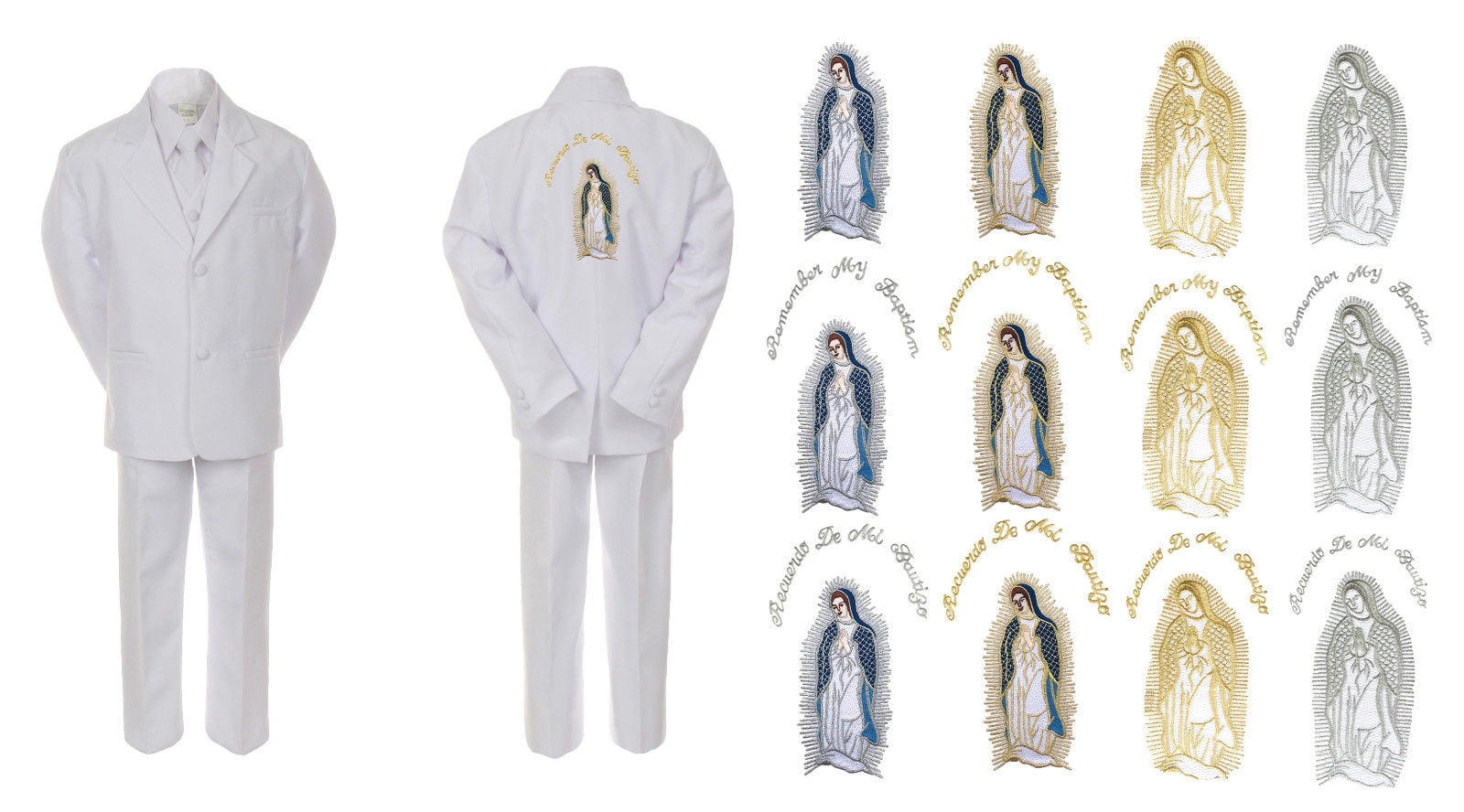 Infant Toddler Baby Boy Christening Baptism White Suit Virgin Mary On Back Sm-7