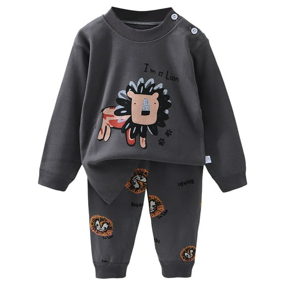 Caqnni Infant Toddler Baby Girl Boy Fall Winter Clothes Long Sleeve Funny Contrast Color Sweatshirt Pullover Tops Pants Set 12 18 24 M 1t 2t 3t 4t Pajamas & Dailywear Set（Gray，6-12 Months）