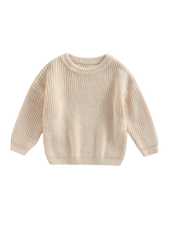 Infant Toddler Baby Girl Boy Oversized Sweater Chunky Long Sleeve Crewneck Sweatshirt Warm Fall Winter Knit Pullover Tops