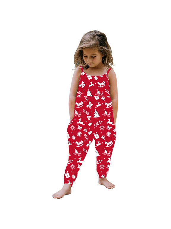 Infant Toddler Baby Girl Christmas Romper Jumpsuit Kids Sleeveless Cartoon Strap One Piece Clothing Bodysuit