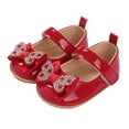 thumbnail image 1 of Infant Toddler Baby Girl Dress Shoes Mary Jane First Walking PU Leather Princess Wedding Rubber Sole Non-Slip with Bowknot Floral Flats Dress Shoes (3-6 Months, Red), 1 of 5