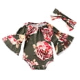 thumbnail image 1 of Infant Toddler Baby Girl Sunflower Floral Print Long Flare Sleeve Romper Playsuit Outfit with Bowknot Headband, 1 of 9
