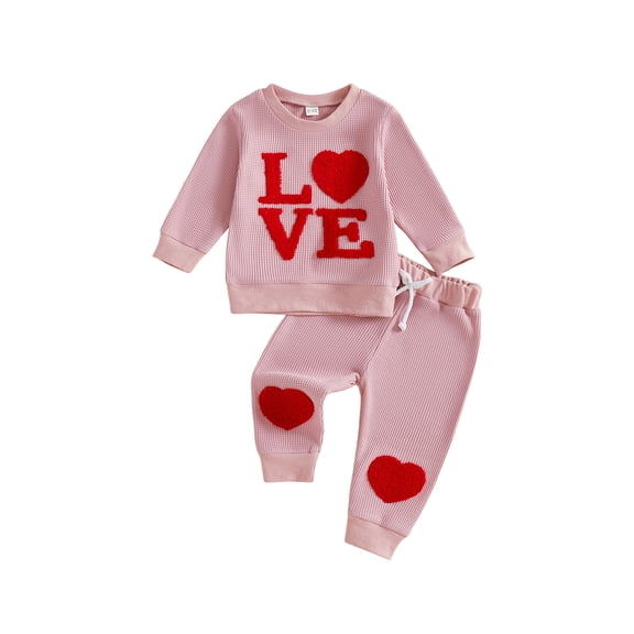 Infant Toddler Baby Girl Valentines Day Outfit Love Heart Sweatshirt Pant Sets Valentine's Gift Set