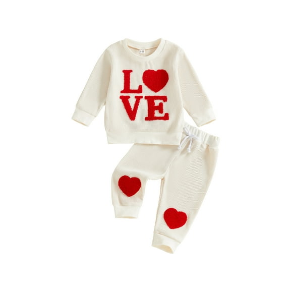 Infant Toddler Baby Girl Valentines Day Outfit Love Heart Sweatshirt Pant Sets Valentine's Gift Set
