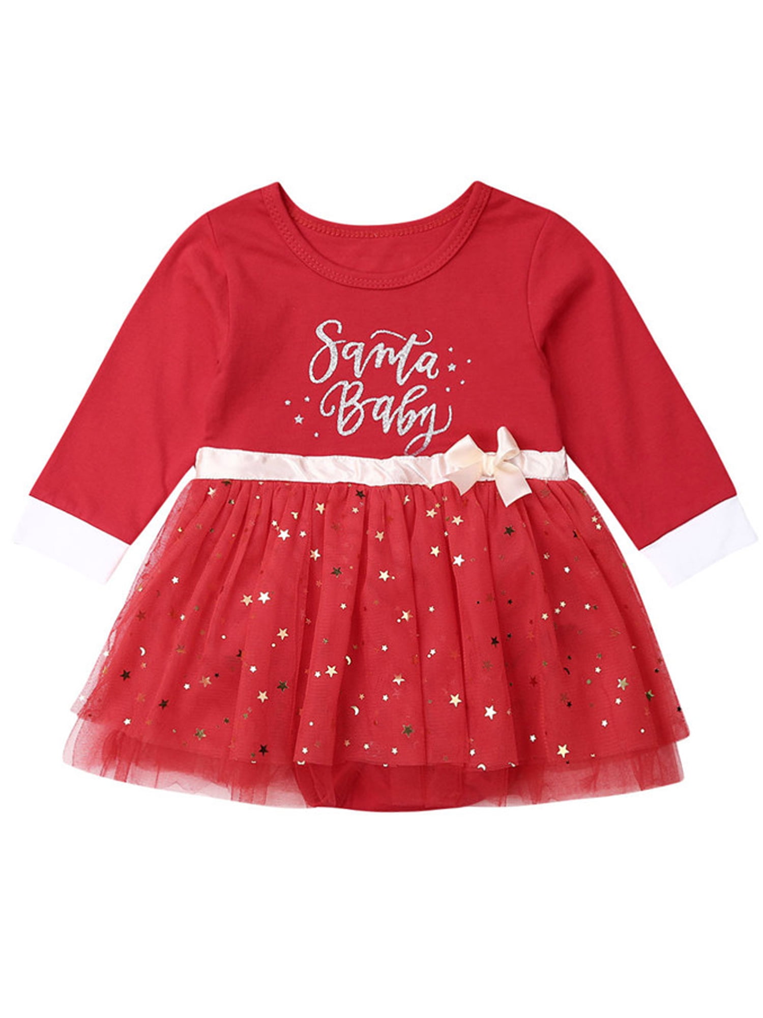 Infant Toddler Baby Girls Christmas Dress Long Sleeve Lace Tutu Dress