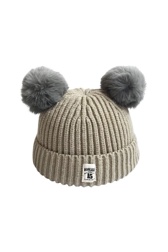 Infant Toddler Beanie Woolen Hat Pure Color Winter Double Ball Wool Knitted Cap for 0-2 Years Old