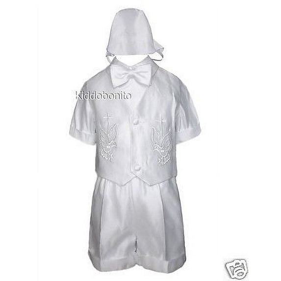 Infant Toddler Boy Baptism Christening Vest SHORTS Suit White sz S,M,L,XL 2T-4T