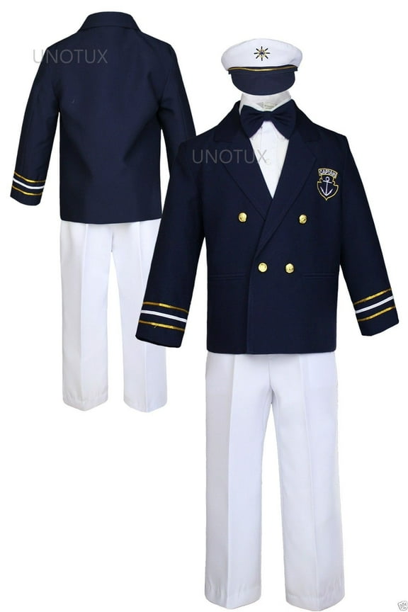 Infant Toddler Boy Party Formal Captain Nautica Sailor Suit Hat Outfits Navy 1-7