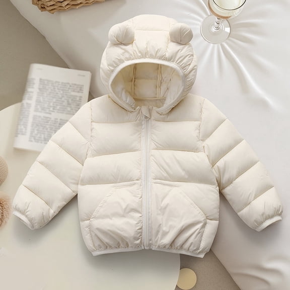 Toddler Boy Winter Coat Boys Puffer Jacket with Pocket Zipper Hooded Coat Solid Color Long Sleeve Child Puffer Jacket Boys Coats Size Bear ears 6-12 Months