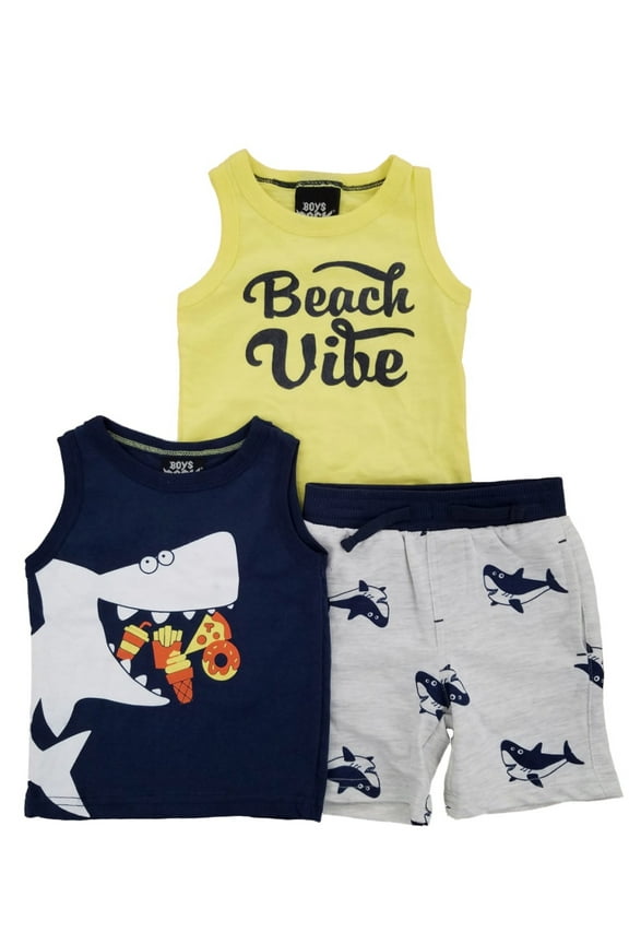 Infant & Toddler Boys 3-Piece Beach Vibe Sharks Tank Tops & Shorts Set