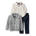 thumbnail image 1 of Infant & Toddler Boys 3-Piece Gray Cardigan Woven Shirt & Denim Pant Set, 1 of 1