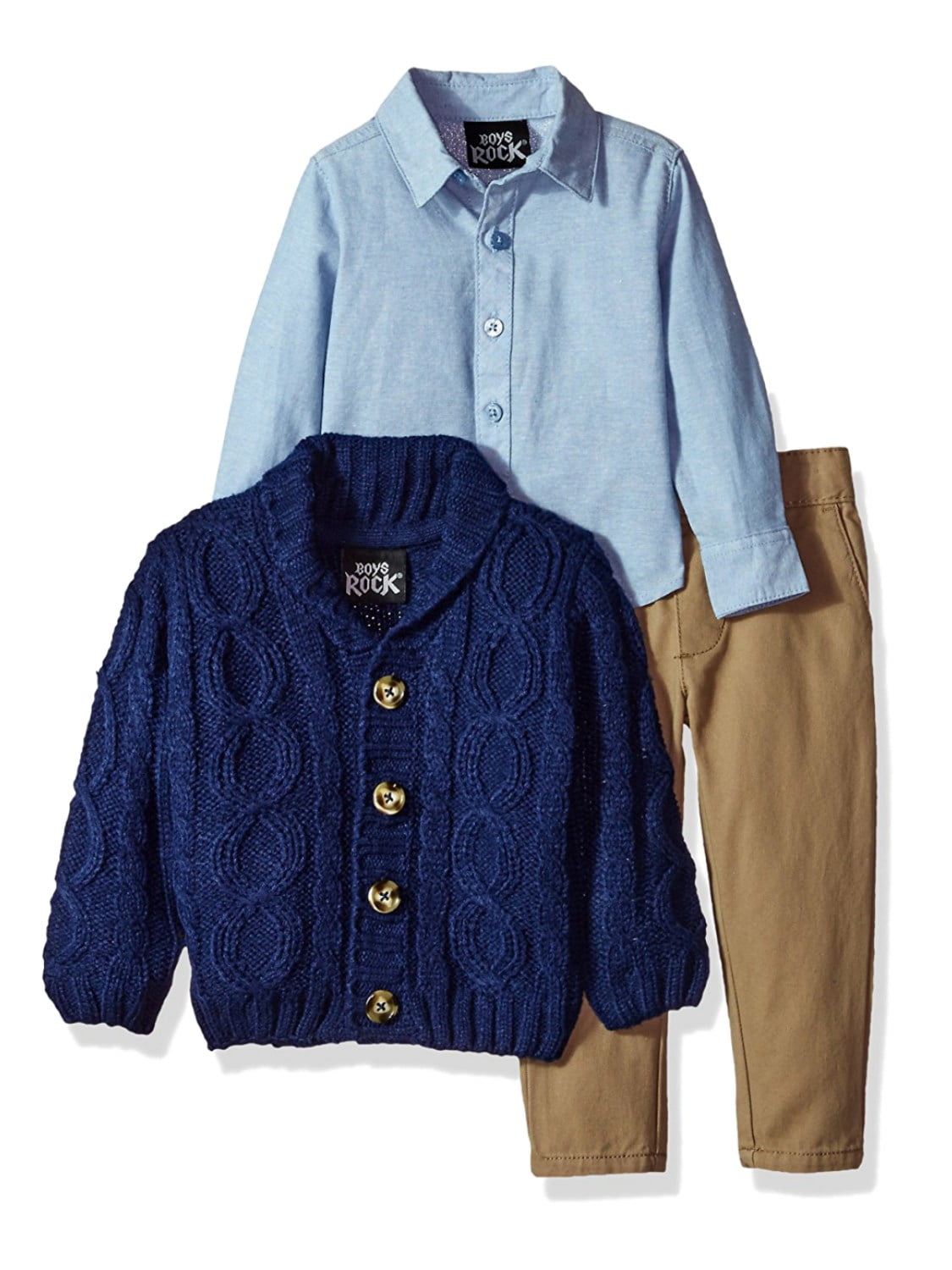 Infant & Toddler Boys 3-Piece Navy Cable Knit Cardigan Chambray