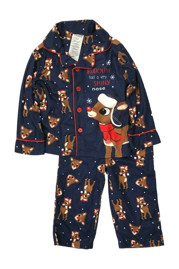 Infant & Toddler Boys Blue Rudolph Reindeer Christmas Pajamas Sleep Set 12m