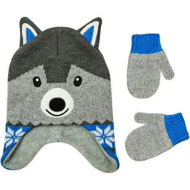 Infant Toddler Boys Fox Critter Hat and Mitten Set