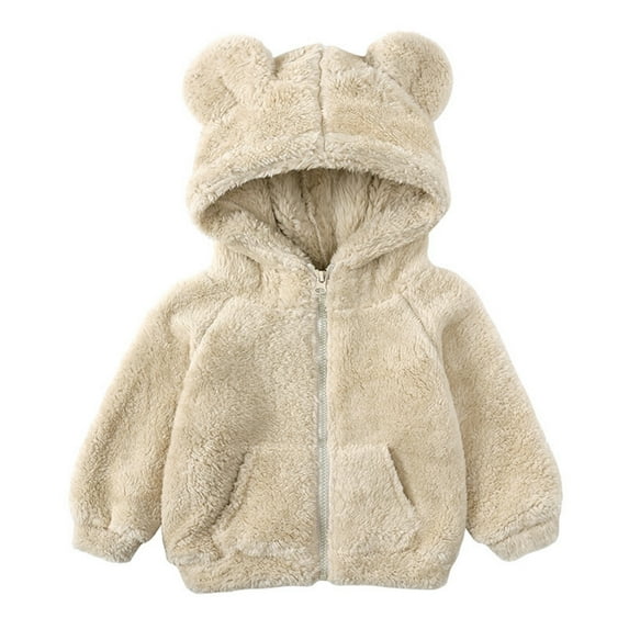 Infant Toddler Boys Girls Cartoon Fleece Hooded Jacket Coat with Ears Warm Kids Fuzzy Outerwear Zipped up Coat Winter Thick Sweatshirt Coat 6M-7 Years