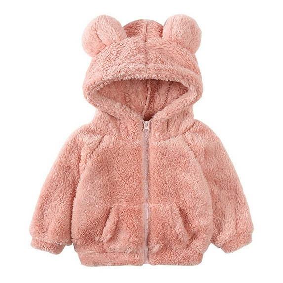 Infant Toddler Boys Girls Cartoon Fleece Hooded Jacket Coat with Ears Warm Kids Fuzzy Outerwear Zipped up Coat Winter Thick Sweatshirt Coat 6M-7 Years