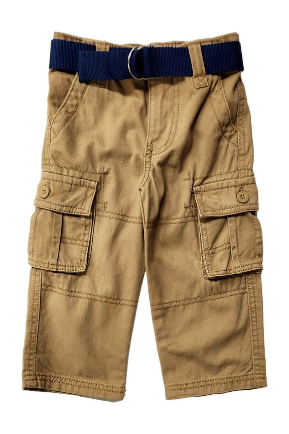 Infant & Toddler Boys Gray Cargo Elastic Waist Pants With Adjustable Belt