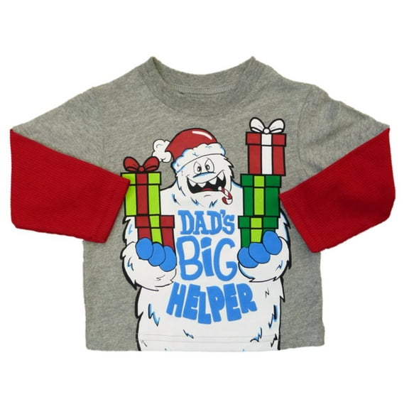 Infant Toddler Boys Gray Dad's Big Helper Yeti Long Sleeve Christmas T-Shirt 18m