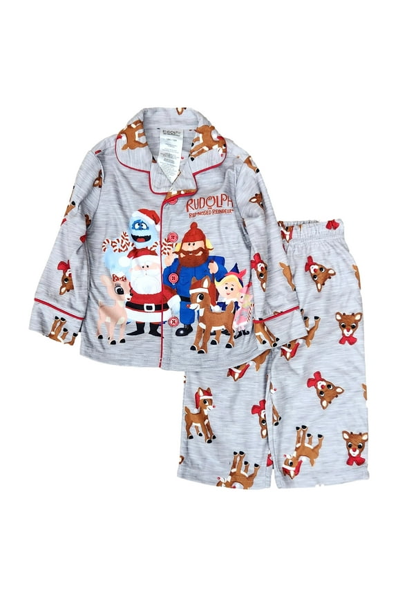 Infant & Toddler Boys Gray Flannel Christmas Rudolph Pajamas Sleep Set 12M