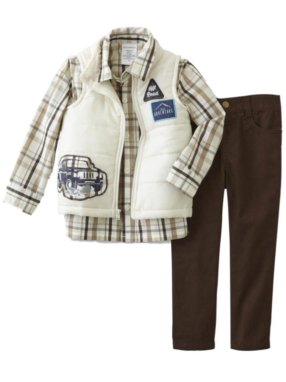 Infant & Toddler Boys Off Road Baby Outfit Ivory Vest Plaid Shirt & Pants 18m