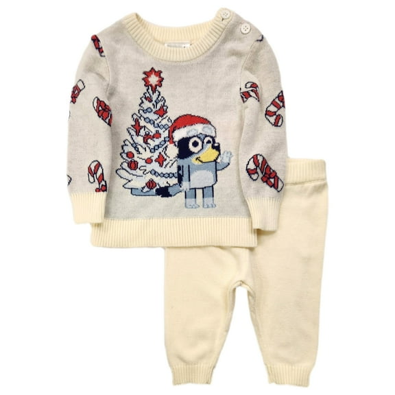 Infant & Toddler Boys Off White Bluey Christmas Sweater & Pants Outfit Newborn