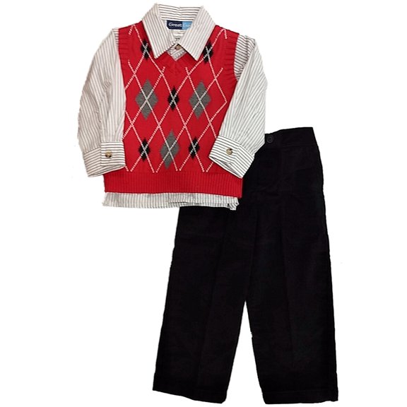 Infant & Toddler Boys Red Sweater Vest Striped Shirt & Corduroy Pant Set 12m