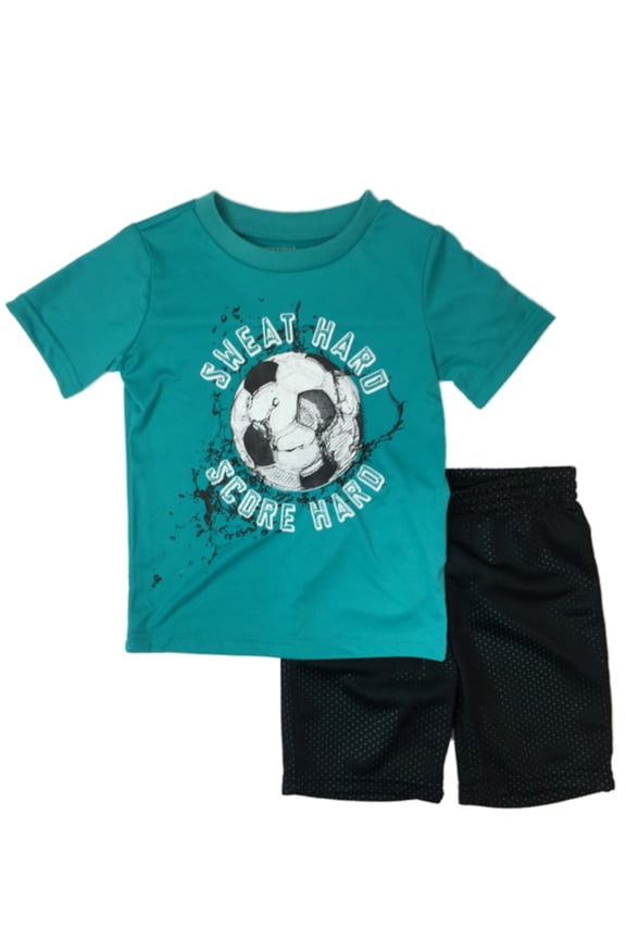 Infant & Toddler Boys Sweat Hard Score Hard Baby Outfit Soccer Shirt & Shorts 24