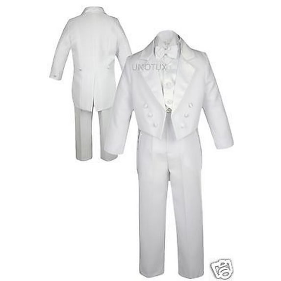 Infant Toddler Boys Wedding Formal Recital White Tail Tuxedos Bow Tie Suits S-20