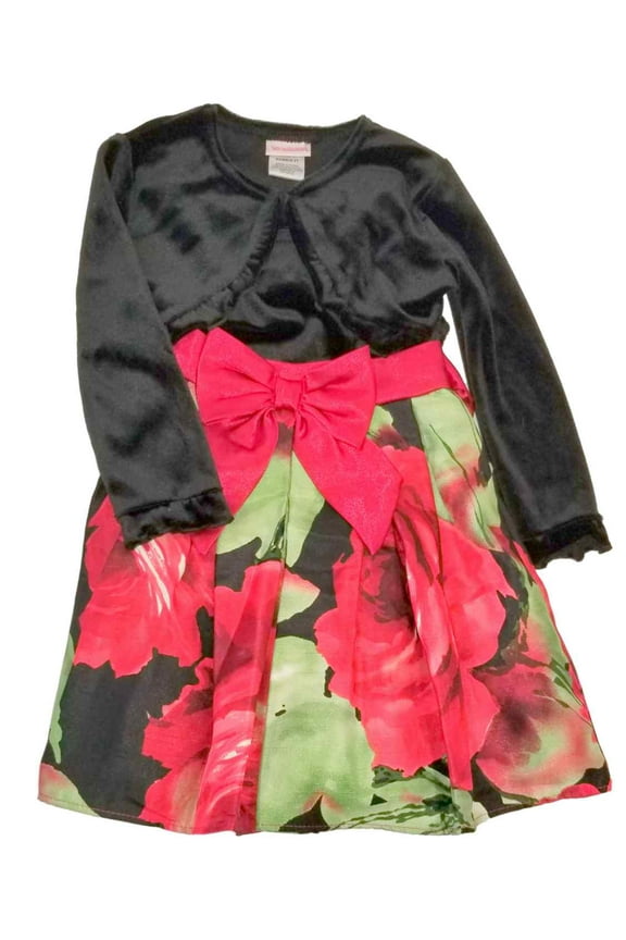 Infant Toddler Girl Black Velvet Red Bow Flower Christmas Holiday Party Dress 4T