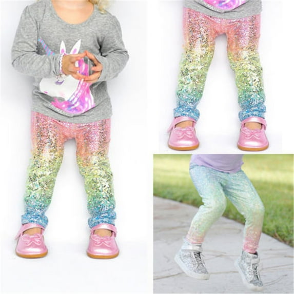 Infant Toddler Girl Boy Colorful Gradient Leggings Pants Sequin Trousers Sparkle Tights Cotton Birthday Sparkle