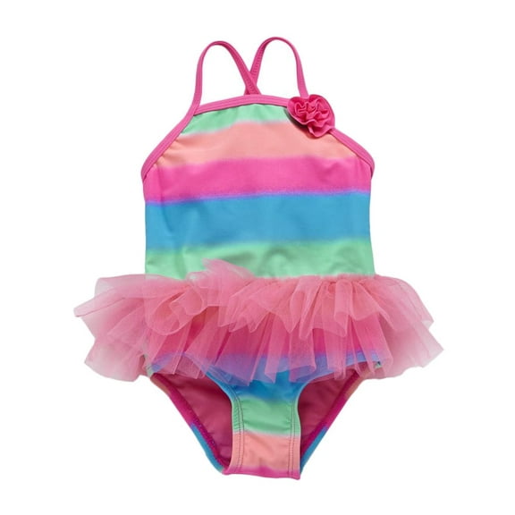 Infant & Toddler Girls 1 Piece Ruffle Rainbow Stripe Tutu Swimming Suit Swim 24m