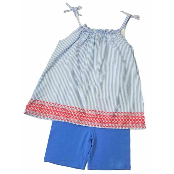 Infant & Toddler Girls Baby Summer Outfit Blue & White Stripe Shirt & Shorts 12M