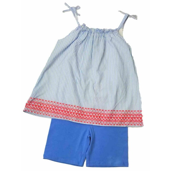 Infant & Toddler Girls Baby Summer Outfit Blue & White Stripe Shirt & Shorts 18M