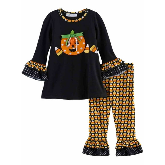 Infant & Toddler Girls Black Pumpkin Halloween Outfit Shirt & Leggings Set 24m