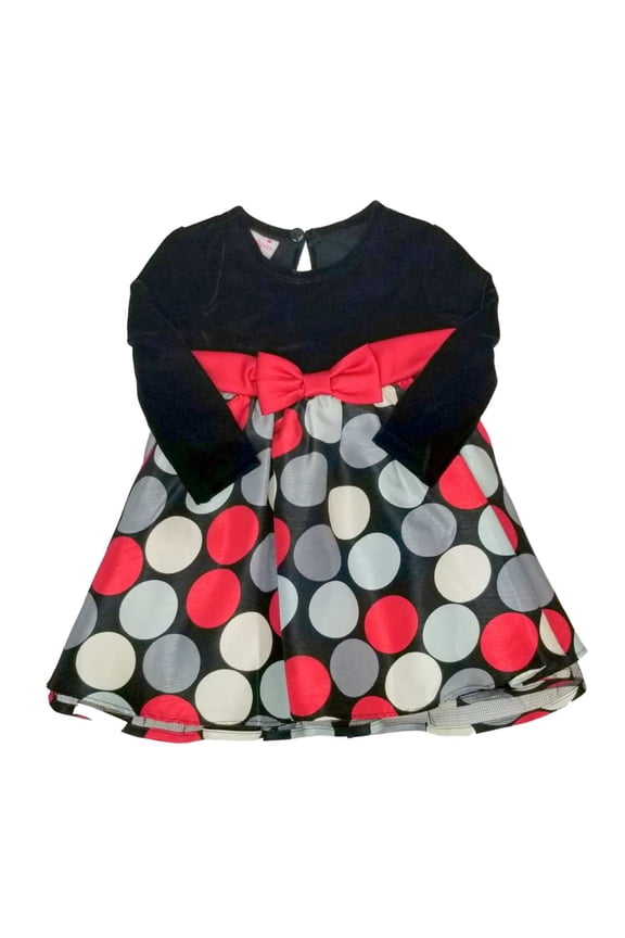 Infant Toddler Girls Black Red Grey Polka Dot Christmas Holiday Party Dress 2T