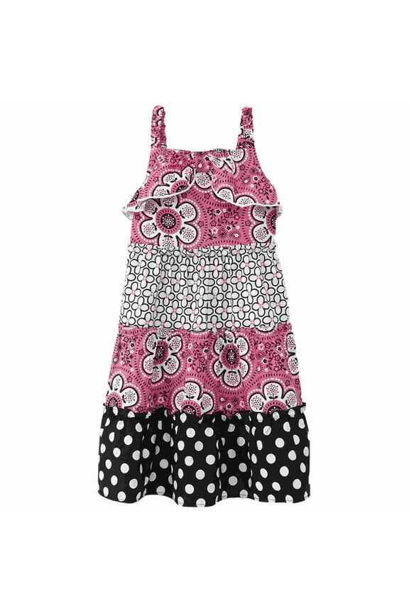 Infant Toddler Girls Black & White Floral Print Pink Polka Dot Paisley Sundress